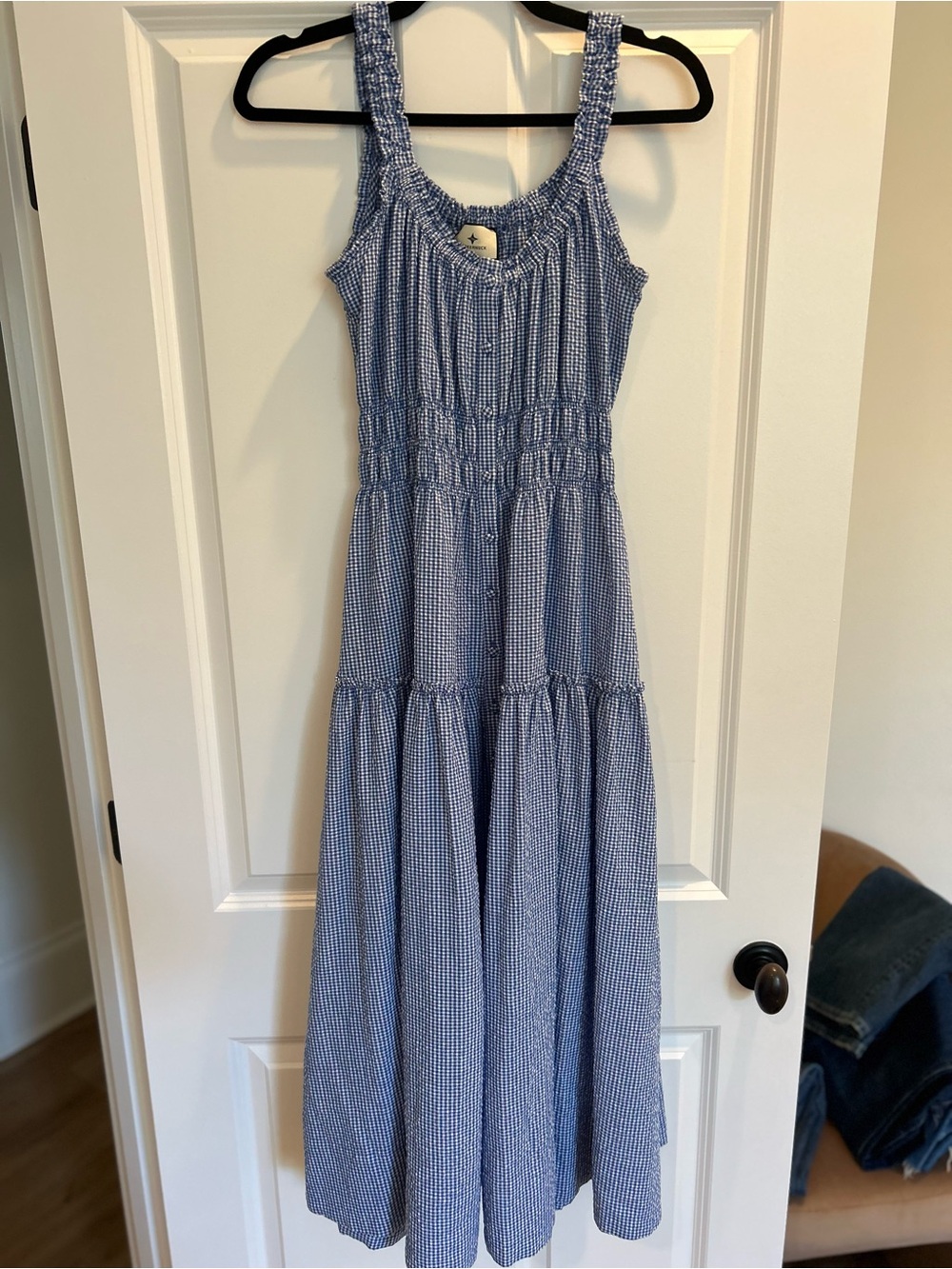 Blue Gingham Tiered Maxi Dress